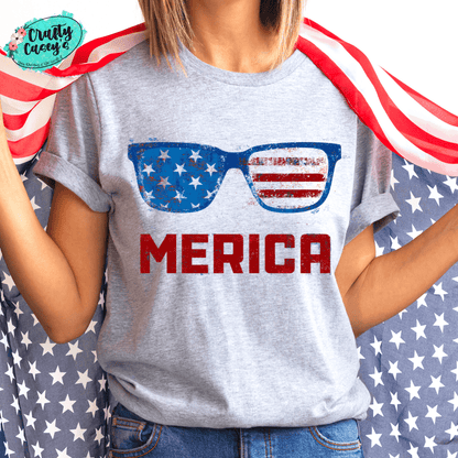 Merica Sunglasses Patriotic Graphic Shirt by Crafty Casey's