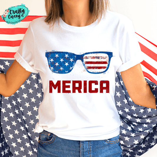 Merica Sunglasses Patriotic Shirt summer graphic shirt by Crafty Casey’s