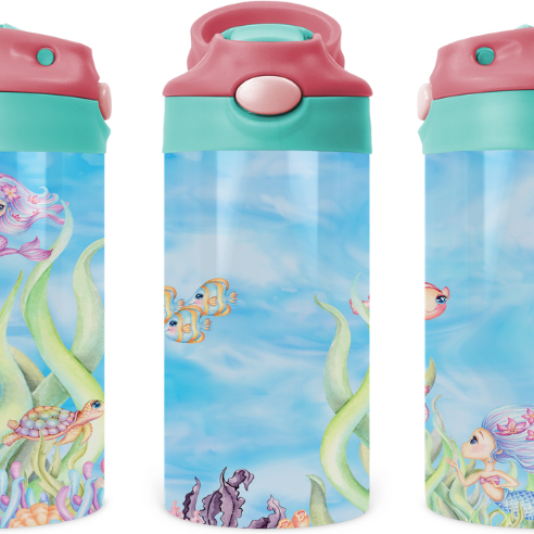 Mermaid By The Sea Kids 12 oz Water Bottle Flip Top
