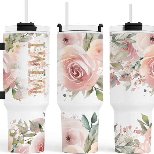 MiMi Pink Roses 40 oz. Tumbler