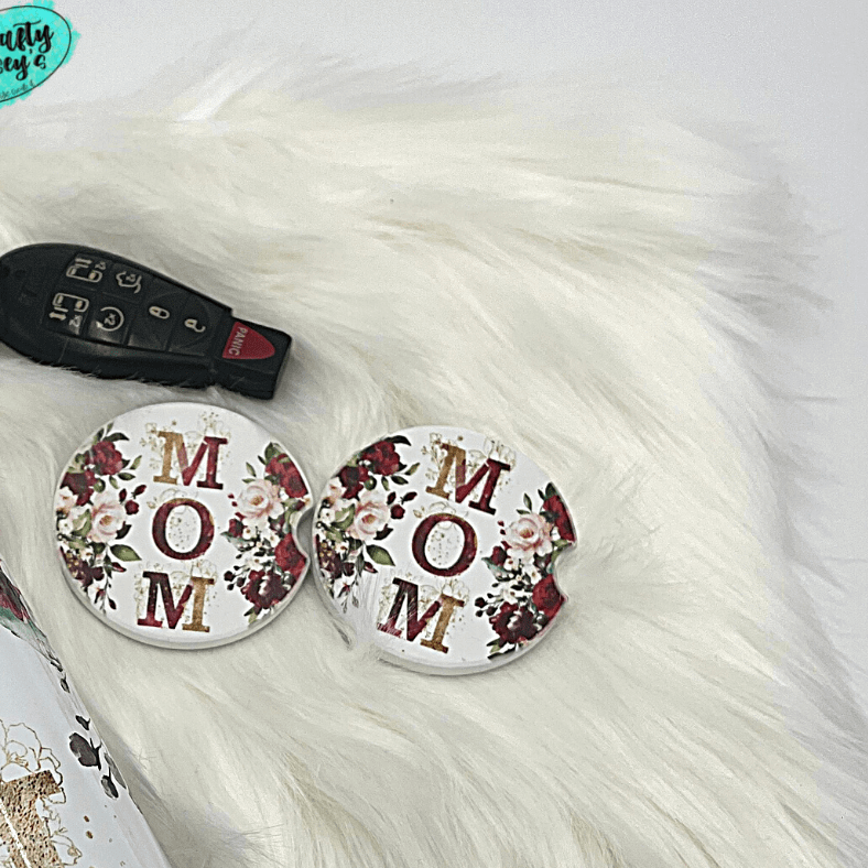Mom Roses Sandstone Car Coaster