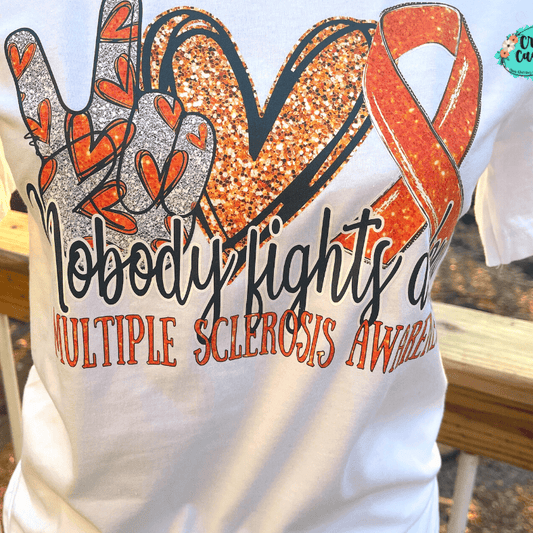 Multiple Sclerosis Awareness Nobody Fights Alone- Ribbon-Unisex T-shirts