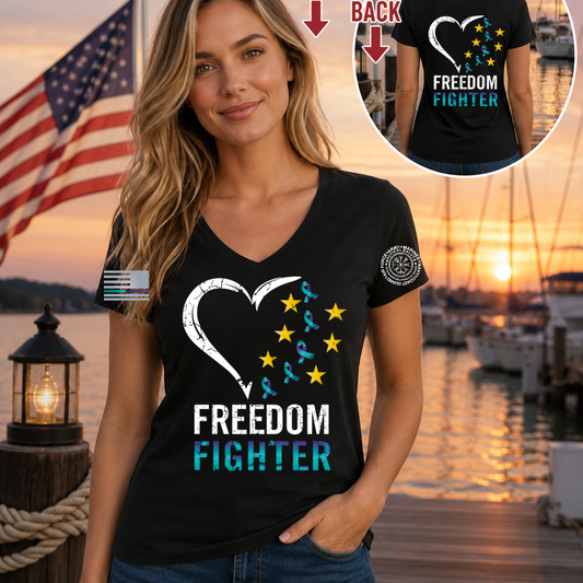 Nautical Salute  Freedom Fighter District Women’s Perfect Weight V-Neck Tee