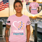 Nautical Salute Heart Freedom Fighter light pink District Perfect Tri Tee mockup showing front back placement on marina sunset background
