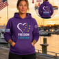 Nautical Salute Heart Freedom Fighter purple District Perfect Weight Fleece Hoodie mockup showing front back placement on marina sunset background