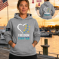 Nautical Salute Heart Freedom Fighter grey District Perfect Weight Fleece Hoodie mockup showing front back placement on marina sunset background