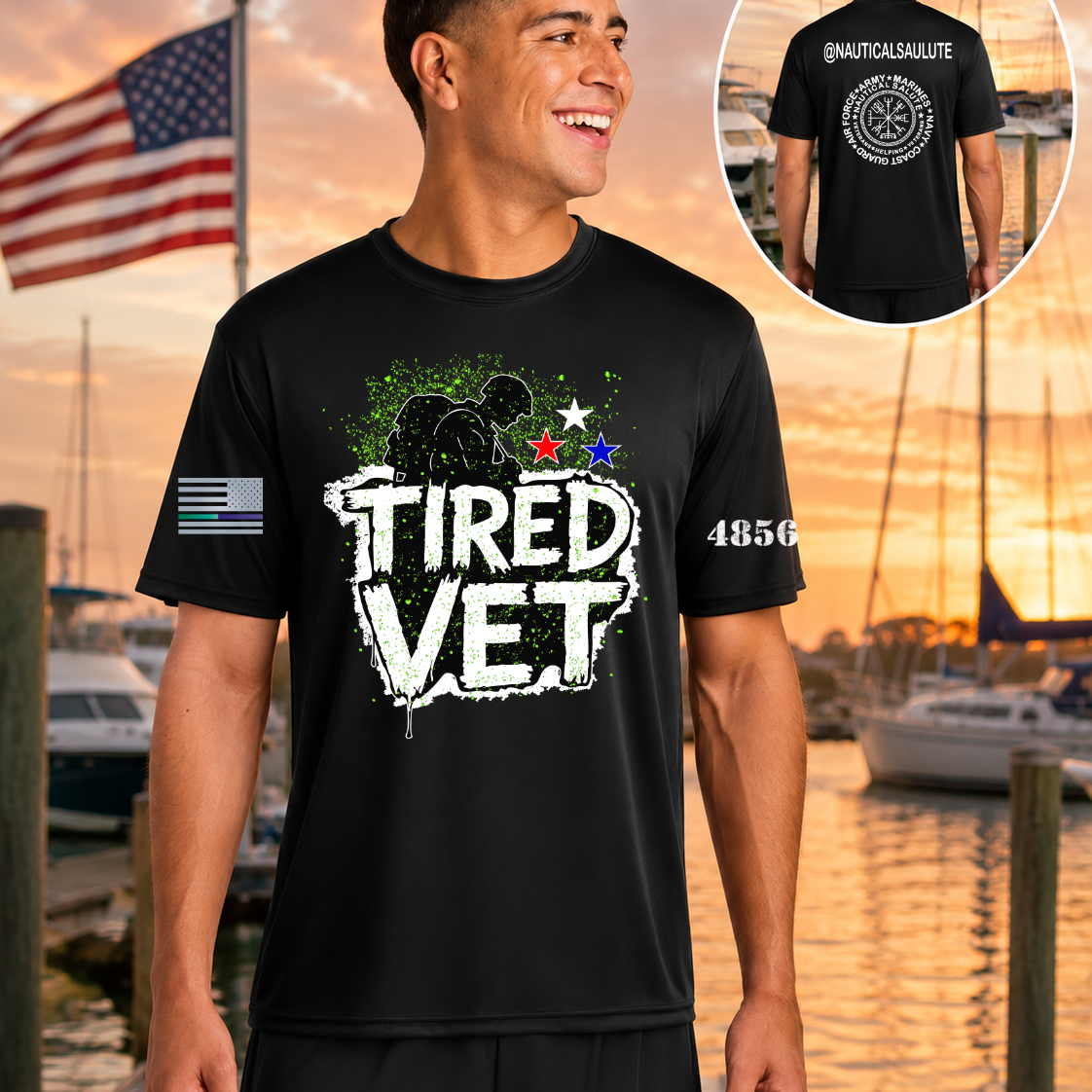 Nautical Salute Tired-GREEN Vet A4 Cooling Performance Short Sleeve Tee