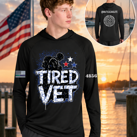 Nautical Salute Tired Vet Blue A4 Cooling Performance Long Sleeve Hooded Tee