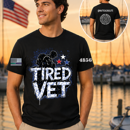 Nautical Salute Tired Vet Blue District Perfect Tri Tee
