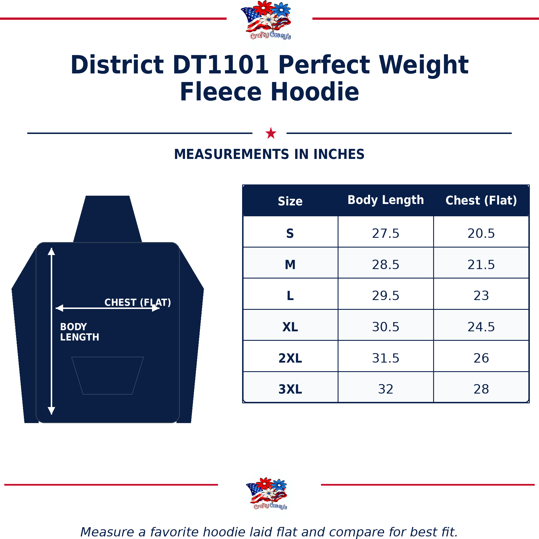 Size chart for Nautical Salute You Gotta Fight District Perfect Weight Fleece Hoodie