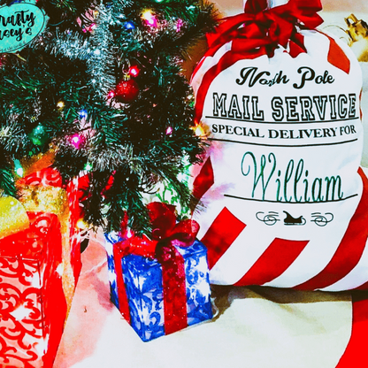 North Candy Cane Mail Service Santa Sack Personalized-Embroidered-Gift Wrapping Bag