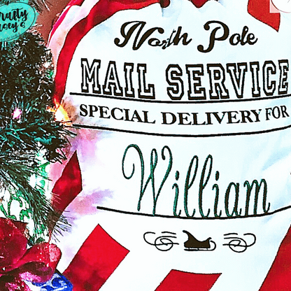 North Candy Cane Mail Service Santa Sack Personalized-Embroidered-Gift Wrapping Bag