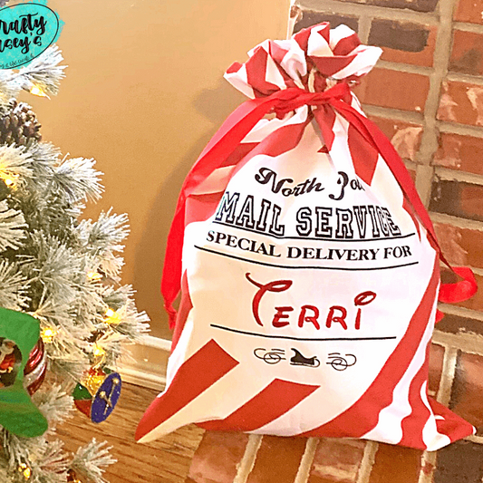North Candy Cane Mail Service Santa Sack Personalized-Embroidered-Gift Wrapping Bag