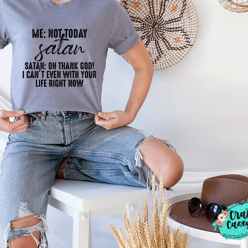 Not Today Satan Funny Shirt animal lover, adult funny, and western graphic shirt design by Crafty Casey's
