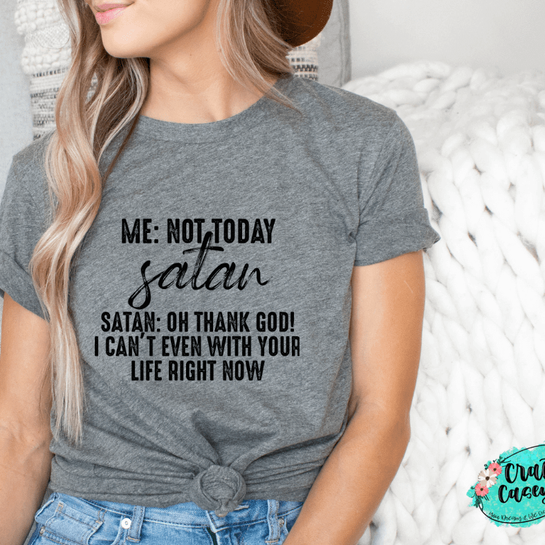 Not Today Satan Funny Shirt animal lover, adult funny, and western graphic shirt design by Crafty Casey's