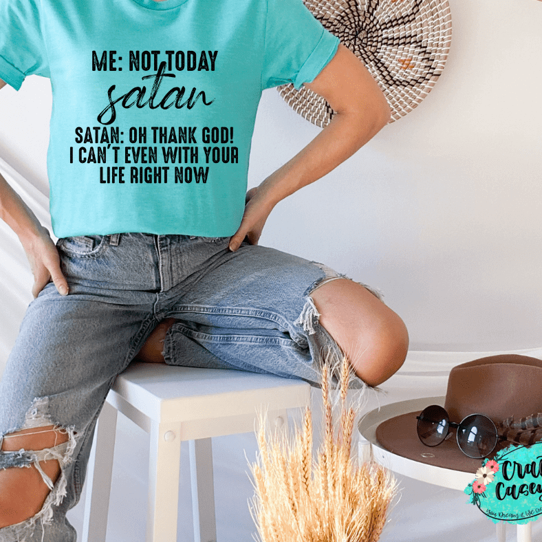 Not Today Satan Funny Shirt animal lover, adult funny, and western graphic shirt design by Crafty Casey's