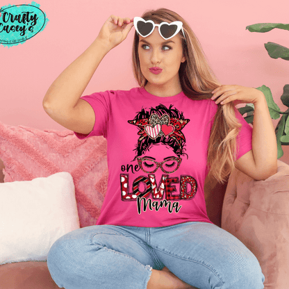 One Loved Mama Messy Bunn Valentines - Women's Unisex- t-shirt