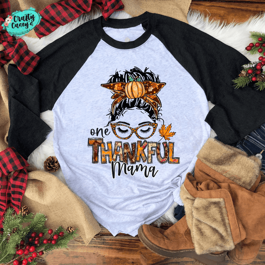 One Thankful Mama Mom Bun - Unisex Raglan