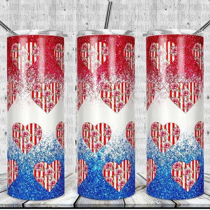 Patriotic Hearts Red White & Blue Tumbler