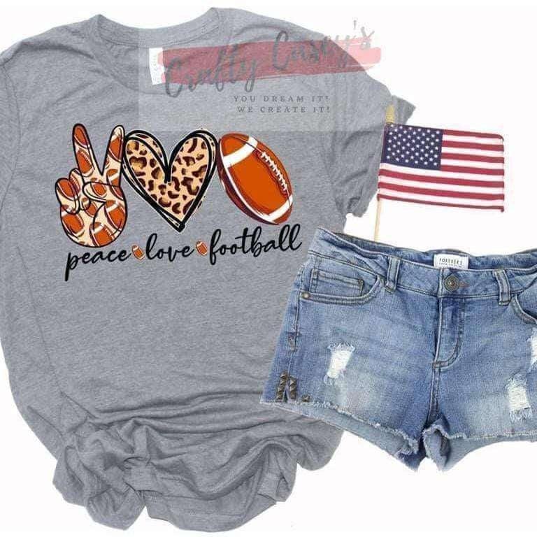 Peace Love Leopard Football T-shirt.