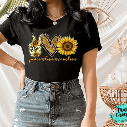 Peace Love Sunflower Graphic Shirt inspirational motivational spiritual graphic shirt by Crafty Casey’s