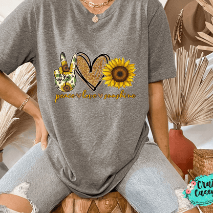 Peace Love Sunflower Graphic Shirt inspirational motivational spiritual graphic shirt by Crafty Casey’s
