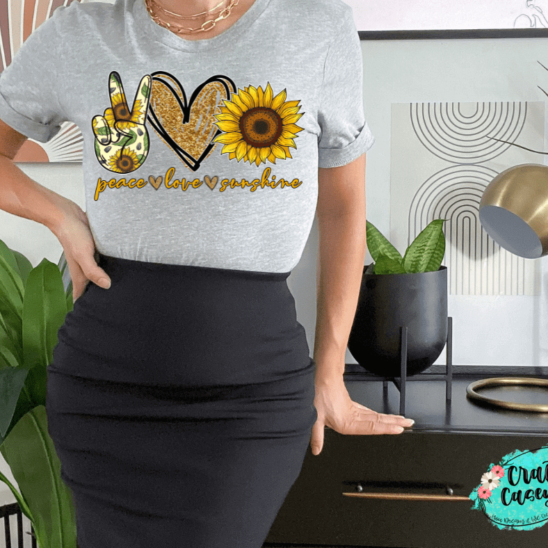 Peace Love Sunflower Graphic Shirt inspirational motivational spiritual graphic shirt by Crafty Casey’s