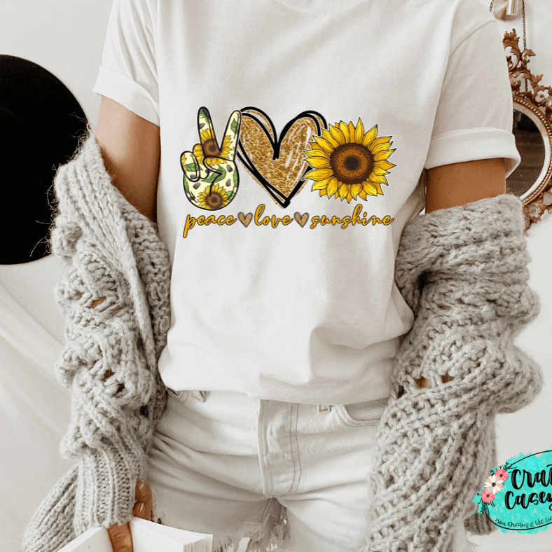 Peace Love Sunflower Graphic Shirt inspirational motivational spiritual graphic shirt by Crafty Casey’s