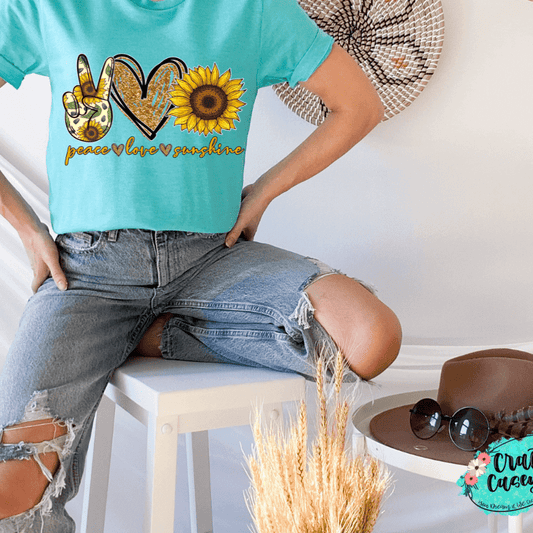 Peace Love Sunflower Graphic Shirt inspirational motivational spiritual graphic shirt by Crafty Casey’s