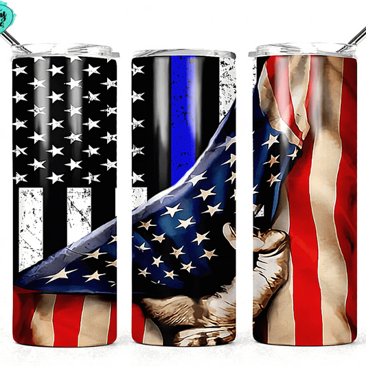 Police Blue Line U.S. Flag Tumbler