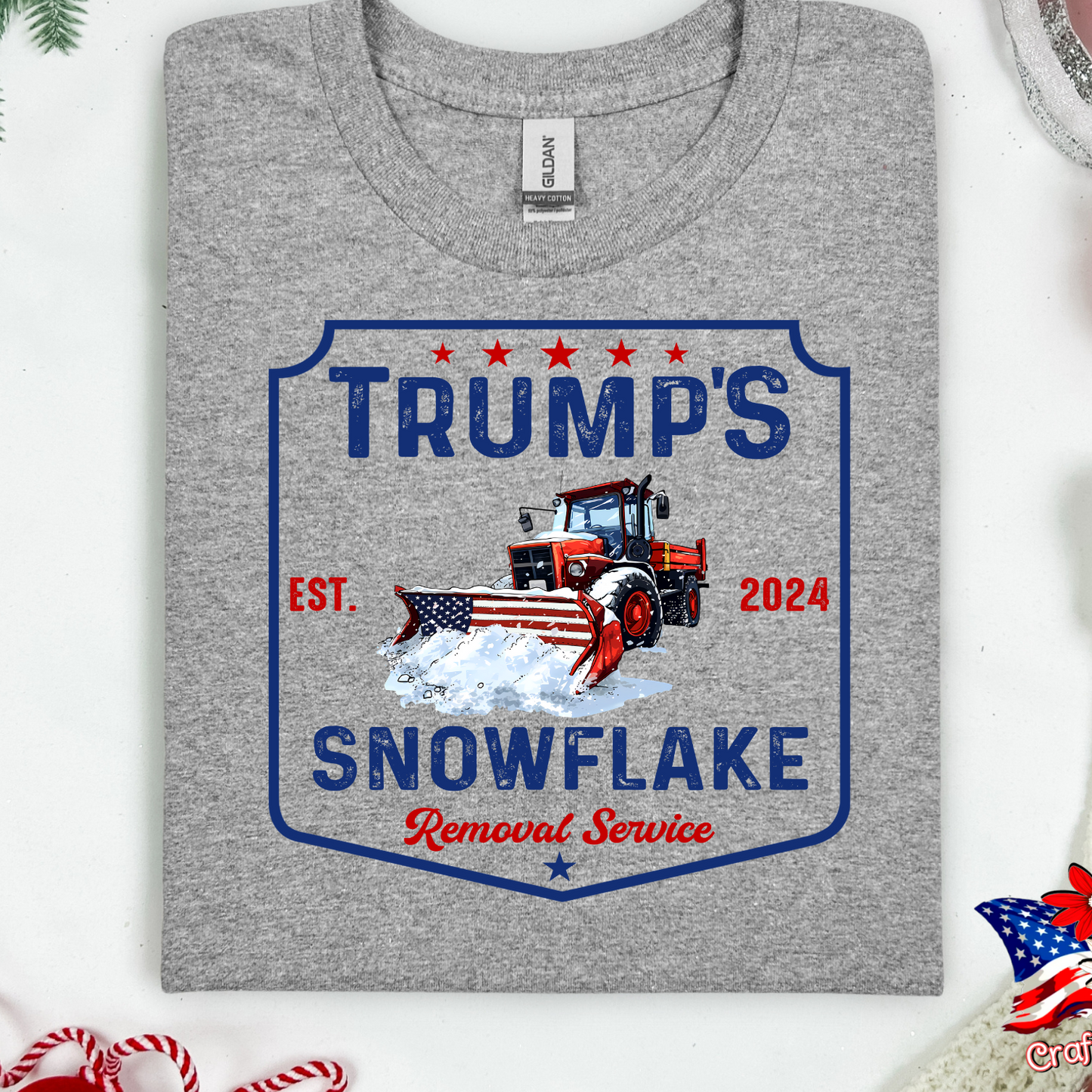 Pro-Trump  "Snowflake Removal Service"2024 Crew Neck Patriotic Humor Tee