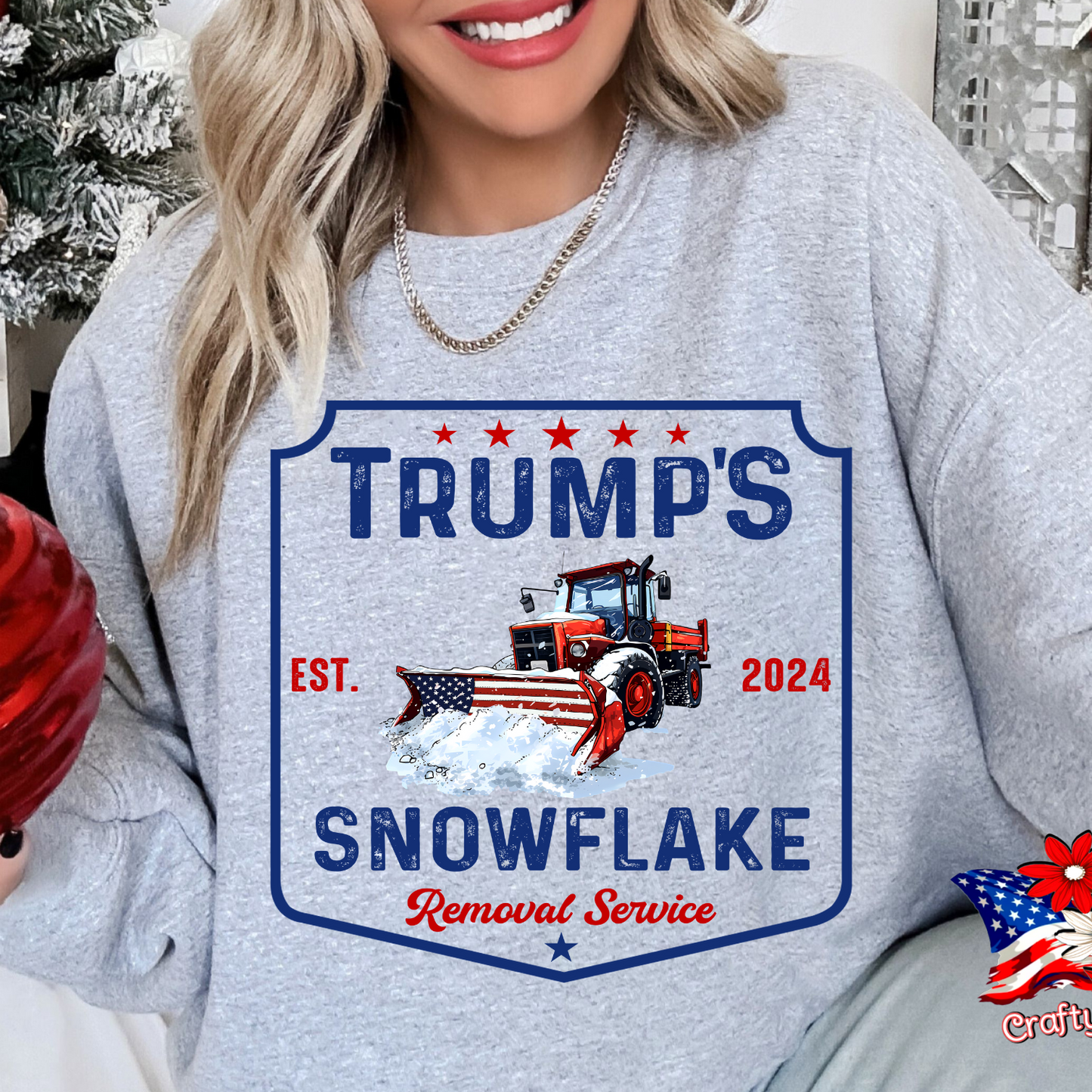 Pro-Trump  "Snowflake Removal Service"2024 Crew Neck Patriotic Humor Tee