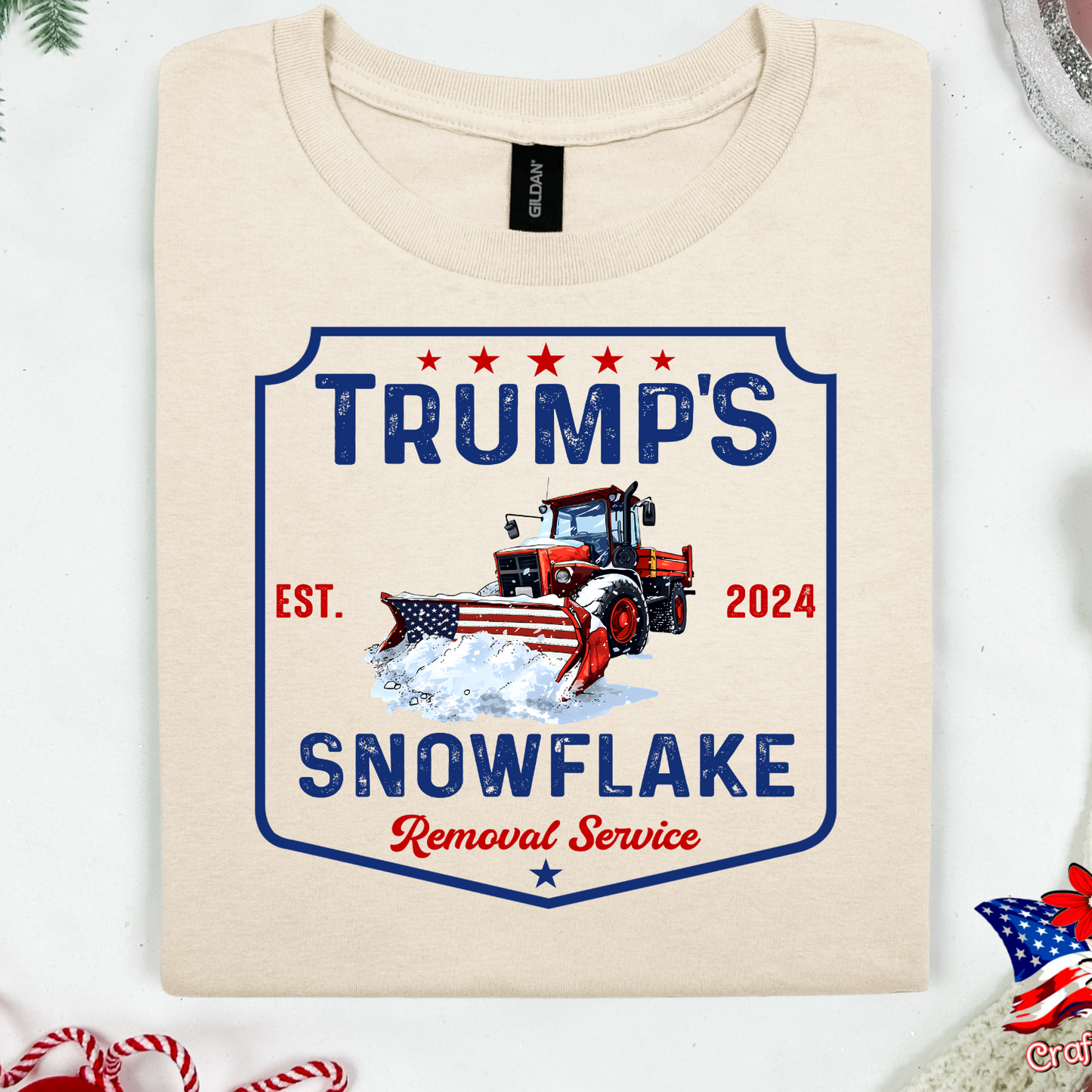 Pro-Trump  "Snowflake Removal Service"2024 Crew Neck Patriotic Humor Tee