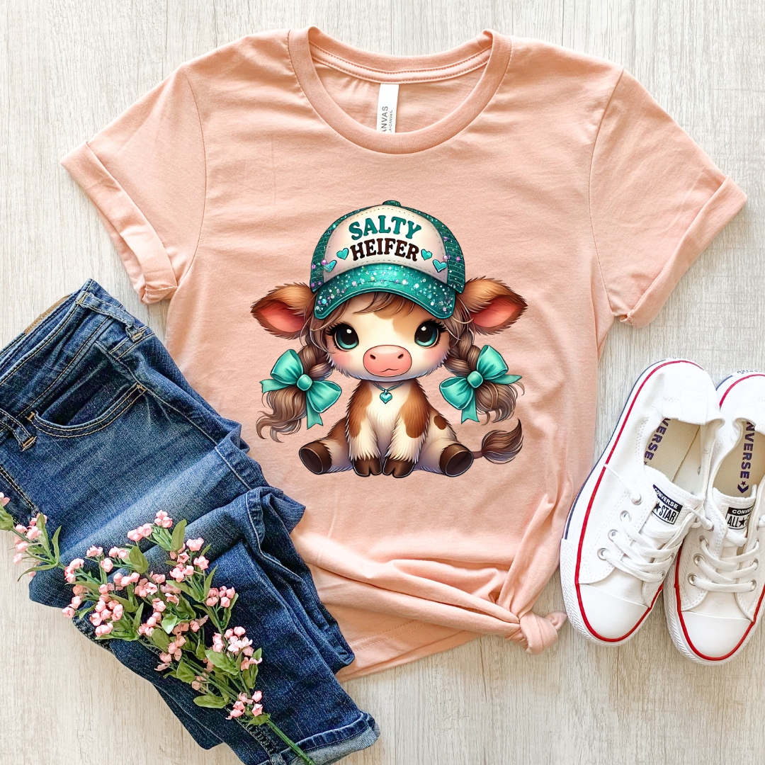 Salty Heifer Highland Cow Shirt animal lover, adult funny, and western graphic shirt design by Crafty Casey's