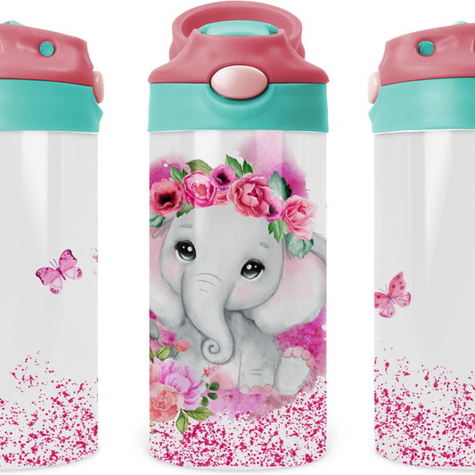 Sparkle Baby Elephant Kids 12 oz Water Bottle Flip Top