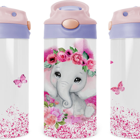 Sparkle Baby Elephant Kids 12 oz Water Bottle Flip Top