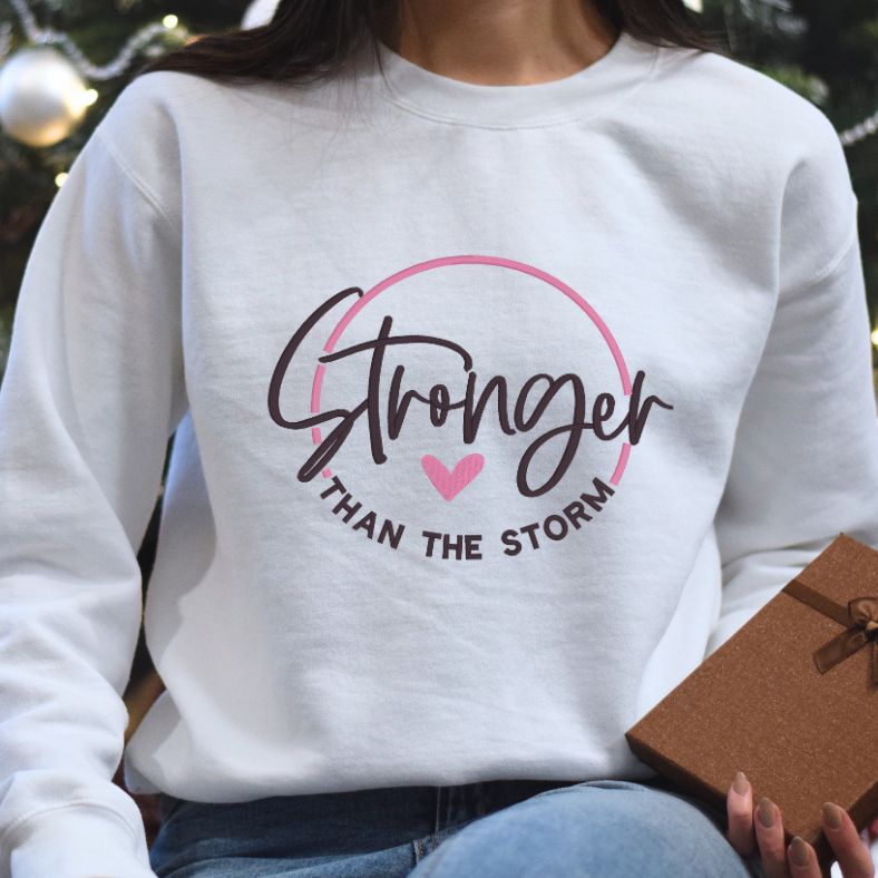 Stronger Then The Storm Embroidered Inspirational Tee, Crewneck Sweatshirt