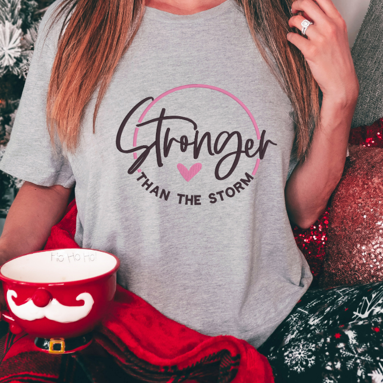 Stronger Then The Storm Embroidered Inspirational Tee, Crewneck Sweatshirt