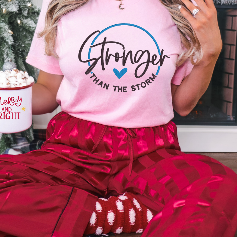 Stronger Then The Storm Embroidered Inspirational Tee, Crewneck Sweatshirt