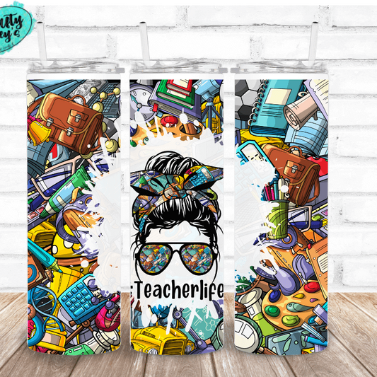#Teacherlife Chaos Messy Bun Tumbler