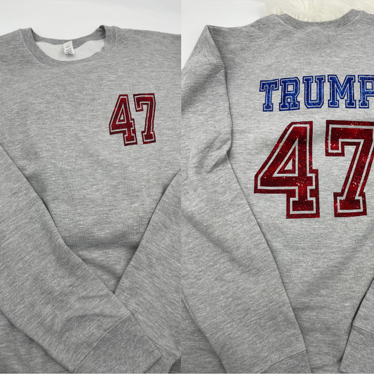 Trump 47 Faux Glitter Trump 2024 Tee & Crewneck