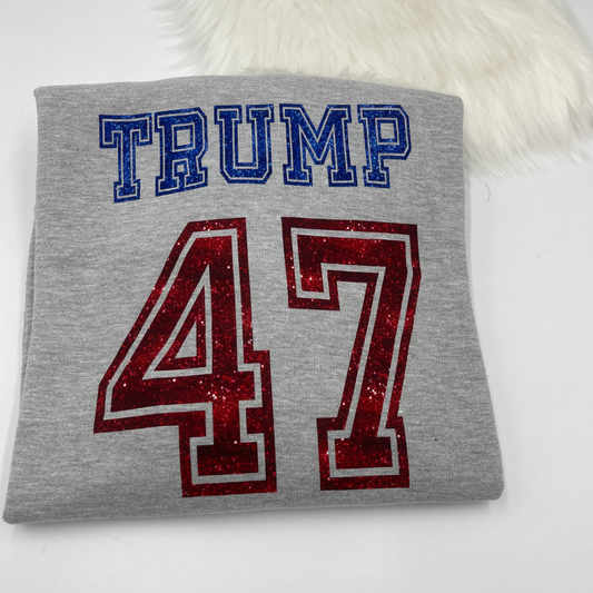 Trump 47 Faux Glitter Trump 2024 Tee & Crewneck
