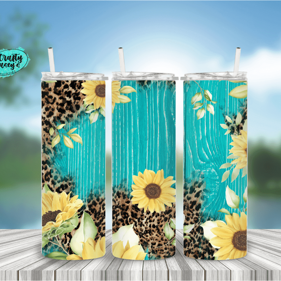 Vintage Sunflower Blue Frosted/ Skinny Drink Tumbler