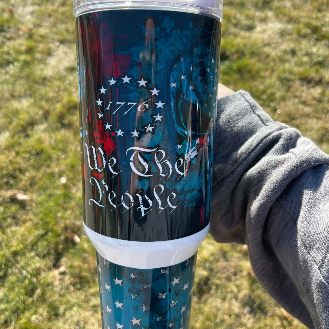 We The People Distressed Skull Teal 40 oz.Tumbler