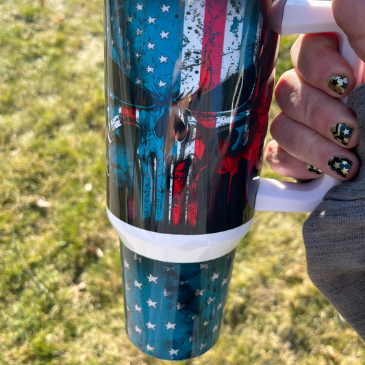 We The People Distressed Skull Teal 40 oz.Tumbler