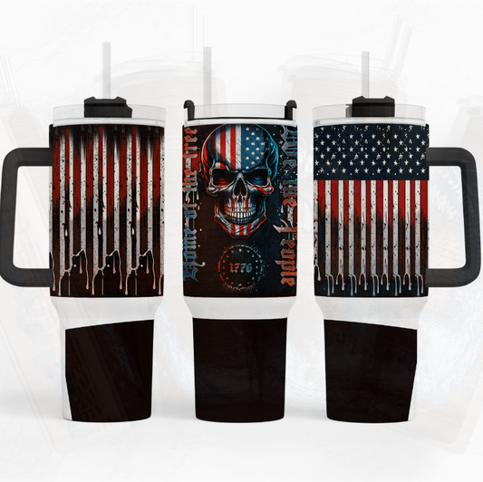 We The People Pyscho Skull Flag 40 oz Tumbler