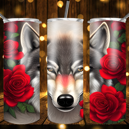 Wolf With Roses Drink Tumbler